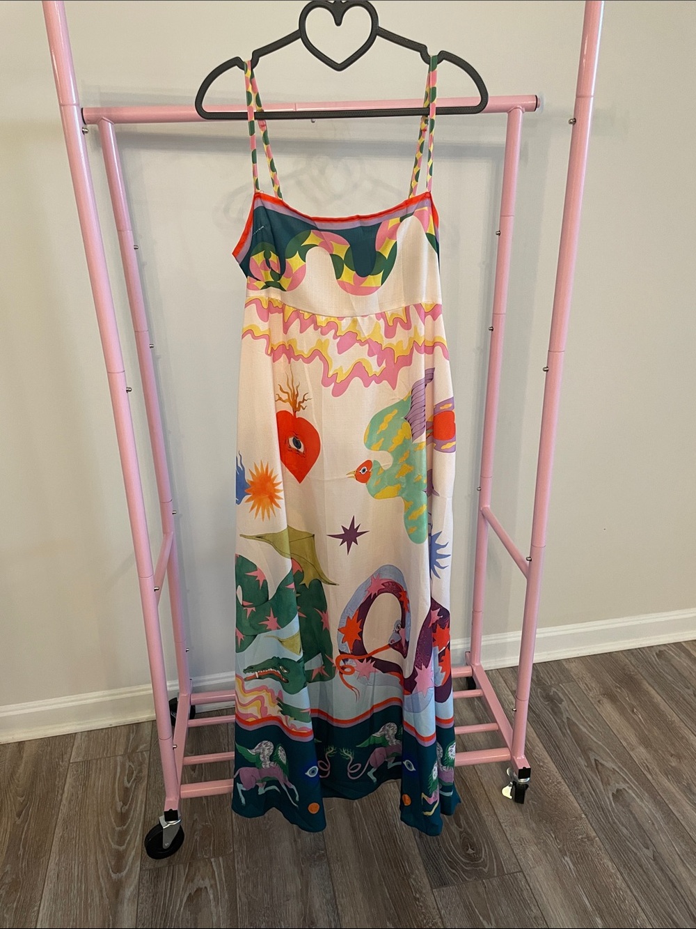 Multicolor Printed Maxi Slip Dress with Spaghetti Straps